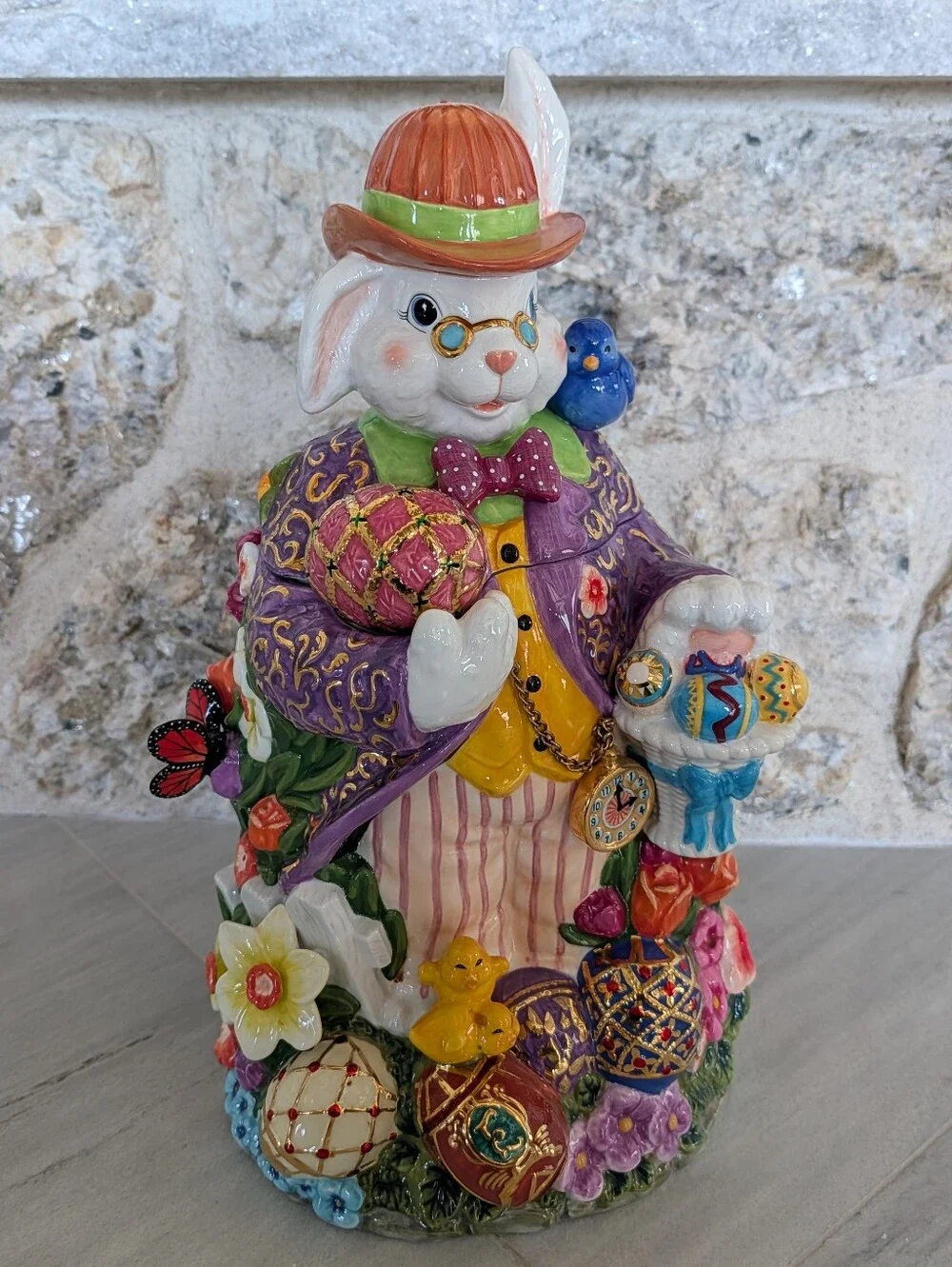 big vintage CHRISTOPHER RADKO dapper hare ceramic bunny rabbit jar